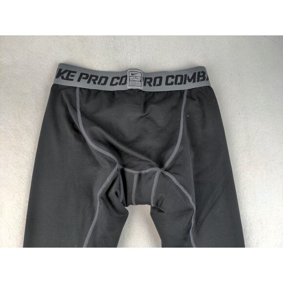 Boys Nike Pro Combat Athletic Compression Pants Size L Black White Swoosh Logo - Picture 6 of 12